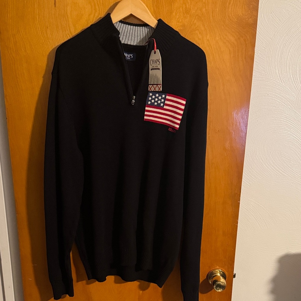 Chaps Flag Sweater Mens XL Black